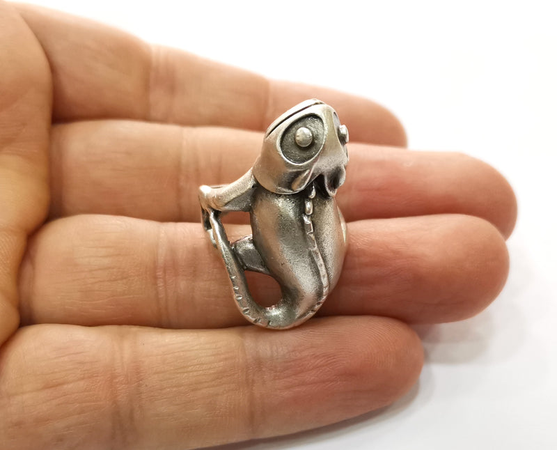 Gecko Reptile Ring Antique Silver Plated Brass Adjustable SR399