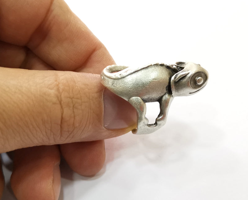 Gecko Reptile Ring Antique Silver Plated Brass Adjustable SR399