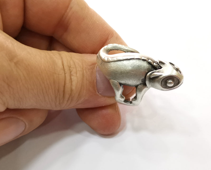 Gecko Reptile Ring Antique Silver Plated Brass Adjustable SR399