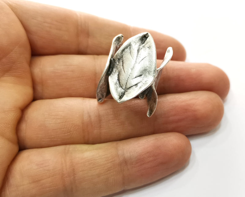 Leaves Ring Antique Silver Plated Brass Adjustable SR412