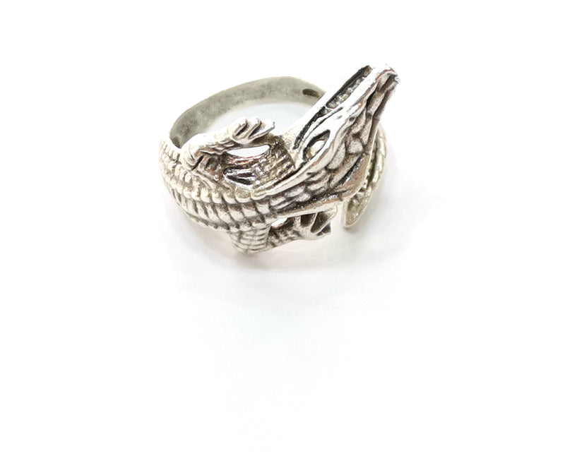 Crocodile Ring Antique Silver Plated Brass Adjustable SR413