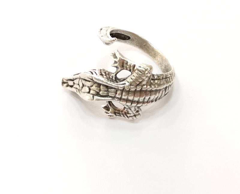 Crocodile Ring Antique Silver Plated Brass Adjustable SR413