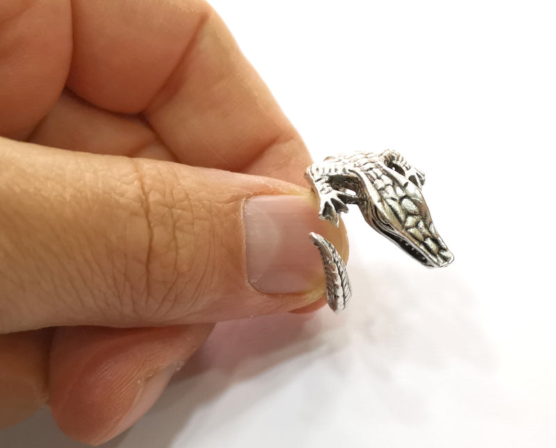 Crocodile Ring Antique Silver Plated Brass Adjustable SR413
