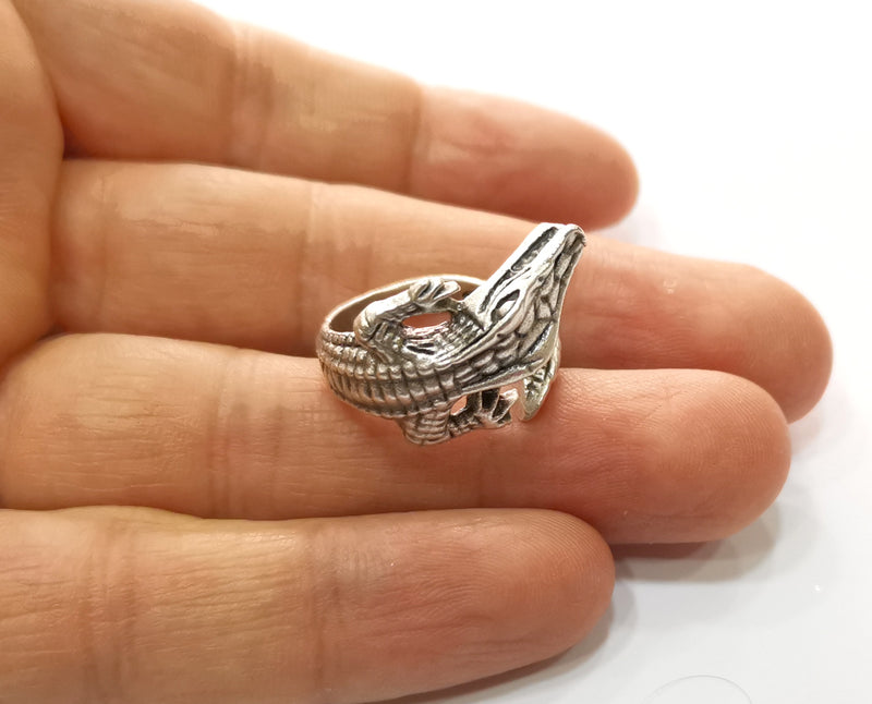 Crocodile Ring Antique Silver Plated Brass Adjustable SR413