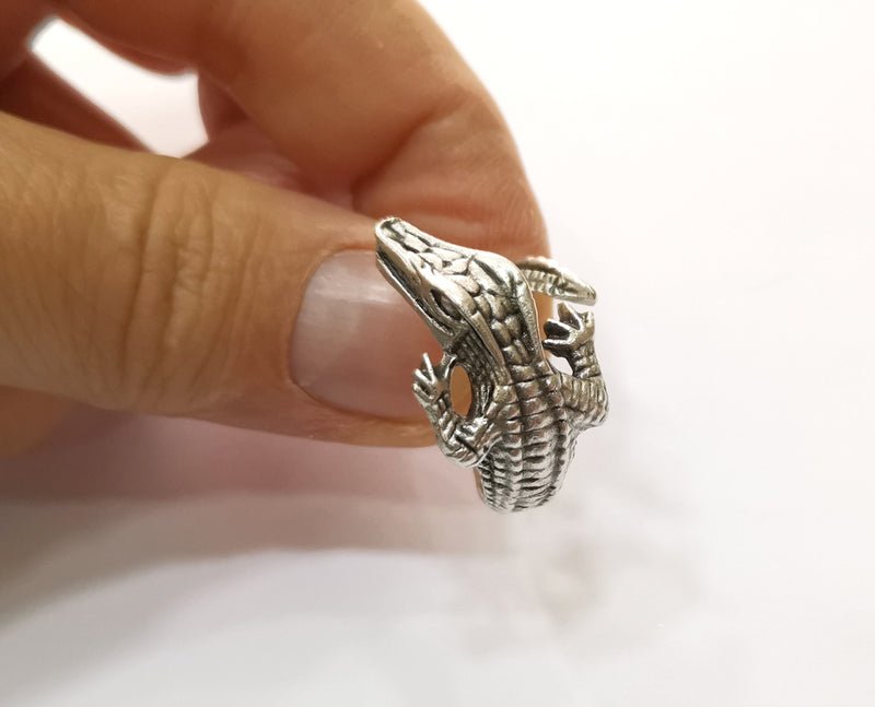 Crocodile Ring Antique Silver Plated Brass Adjustable SR413