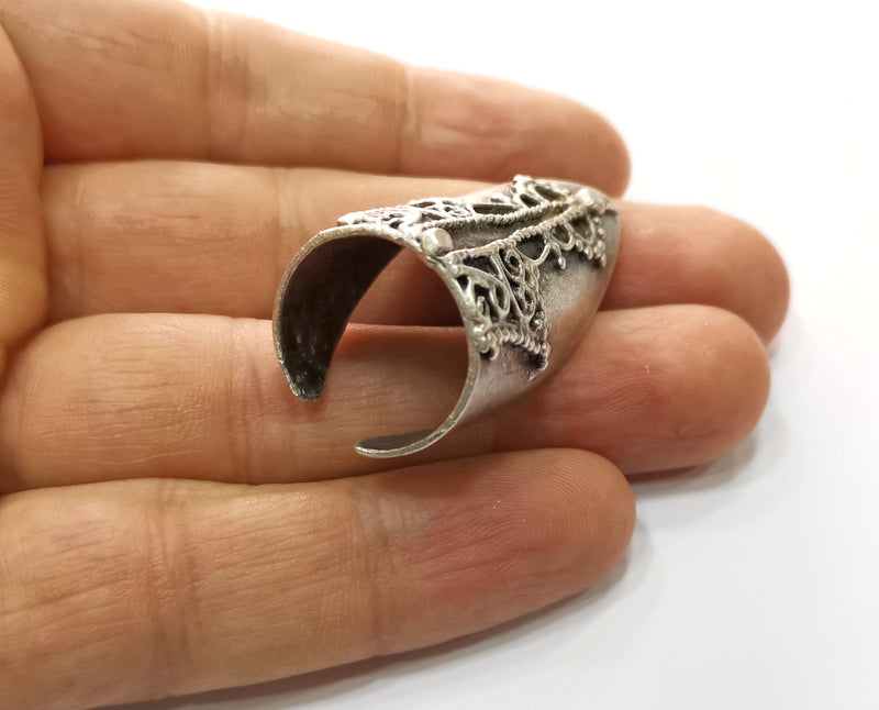 Ring Antique Silver Plated Brass Adjustable SR416