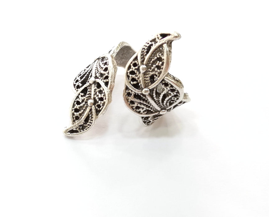 Leaves Ring Antique Silver Plated Brass Adjustable SR419