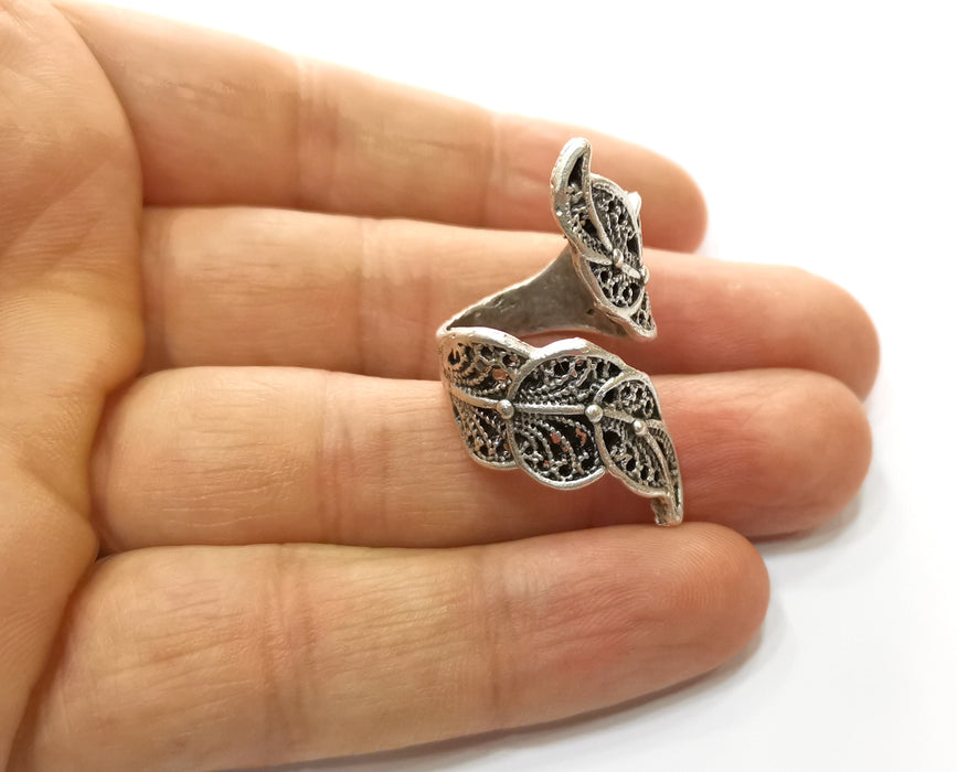 Leaves Ring Antique Silver Plated Brass Adjustable SR419