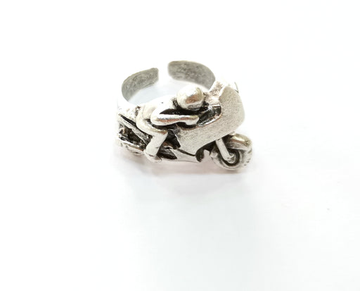 Motorcycles Ring Antique Silver Plated Brass Adjustable SR425