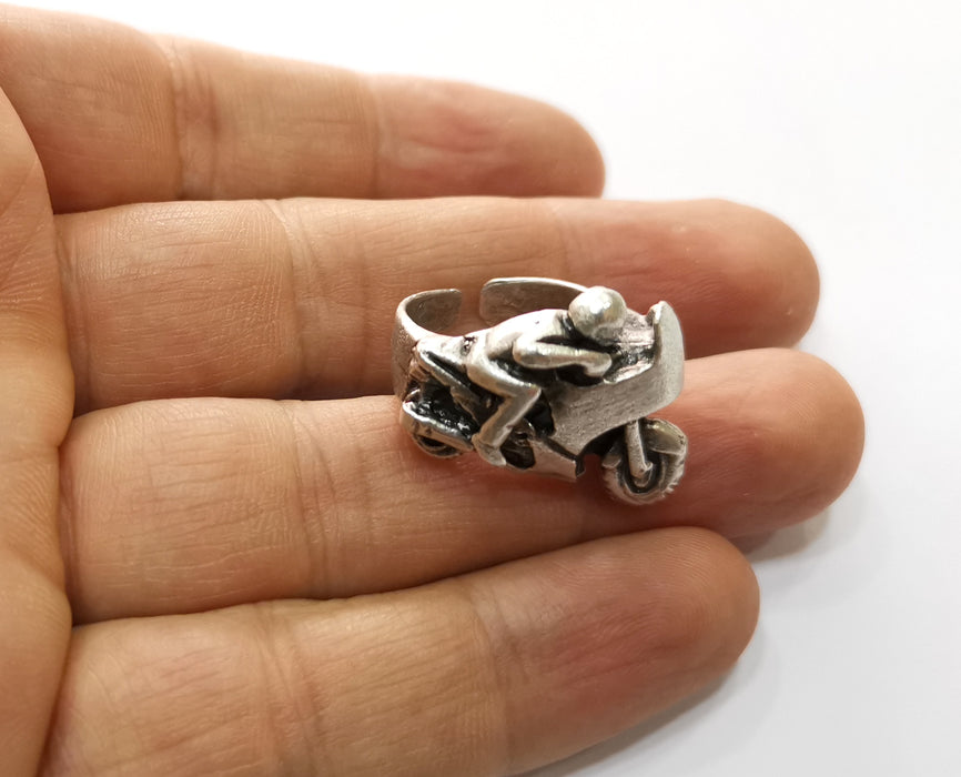 Motorcycles Ring Antique Silver Plated Brass Adjustable SR425