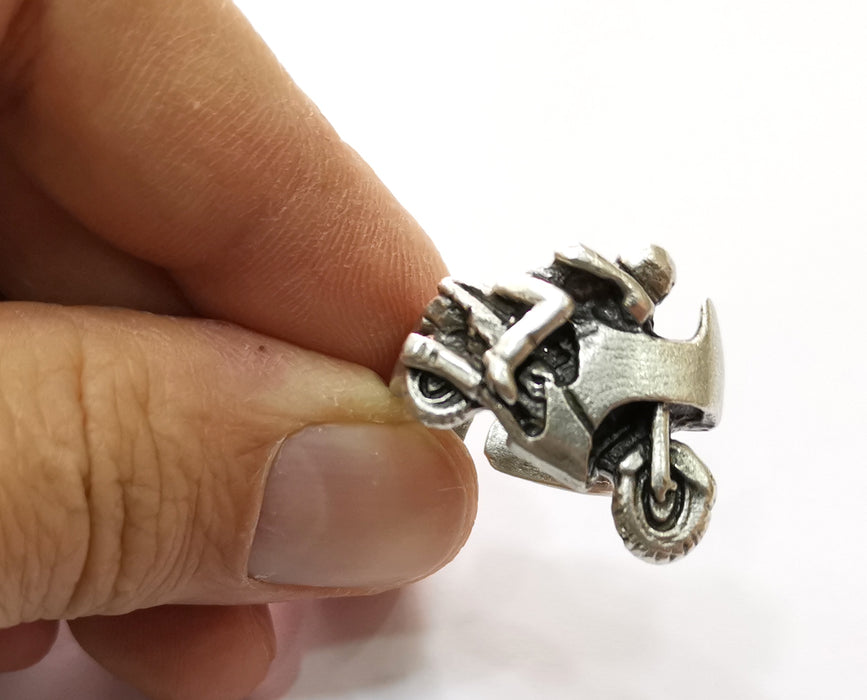 Motorcycles Ring Antique Silver Plated Brass Adjustable SR425