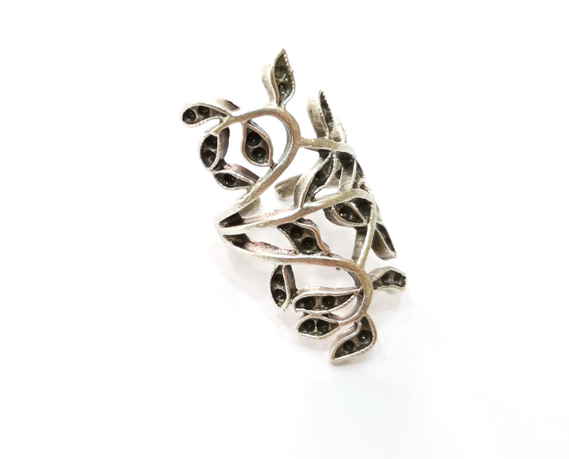 Leaves on a Branch Ring Antique Silver Plated Brass Adjustable SR427
