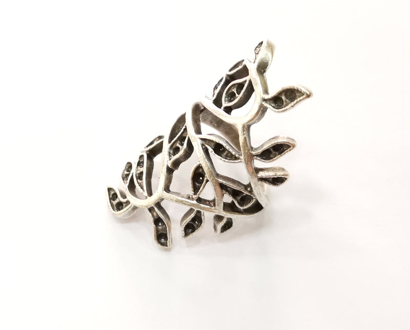 Leaves on a Branch Ring Antique Silver Plated Brass Adjustable SR427