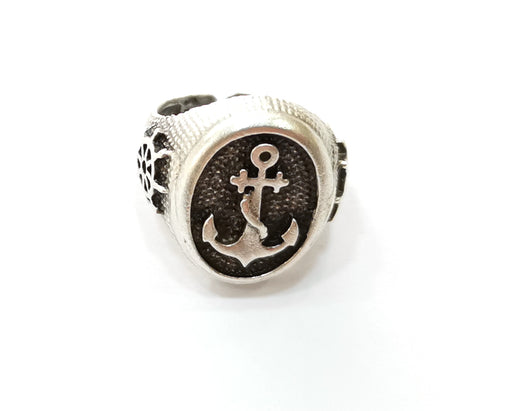Nautical Ring Antique Silver Plated Brass Adjustable SR428