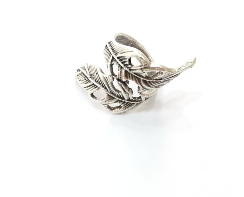 Feather Ring Antique Silver Plated Brass Adjustable SR433