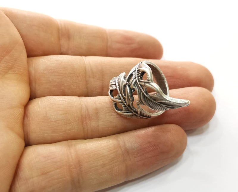Feather Ring Antique Silver Plated Brass Adjustable SR433