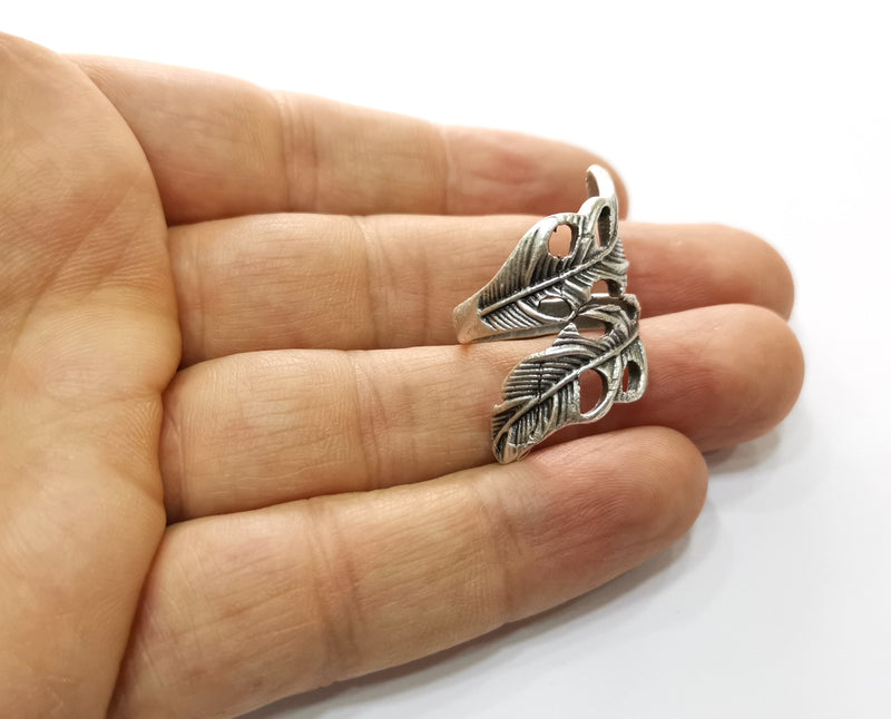 Feather Ring Antique Silver Plated Brass Adjustable SR433