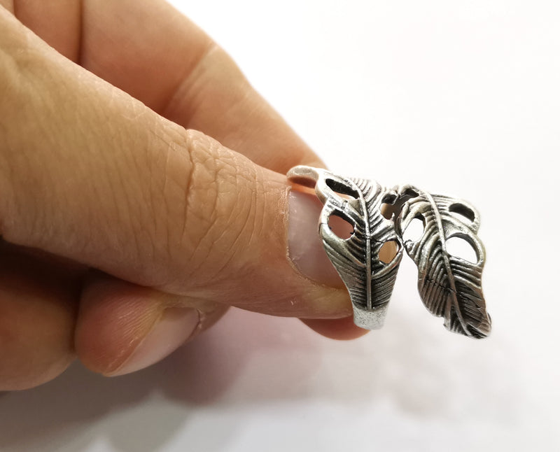 Feather Ring Antique Silver Plated Brass Adjustable SR433