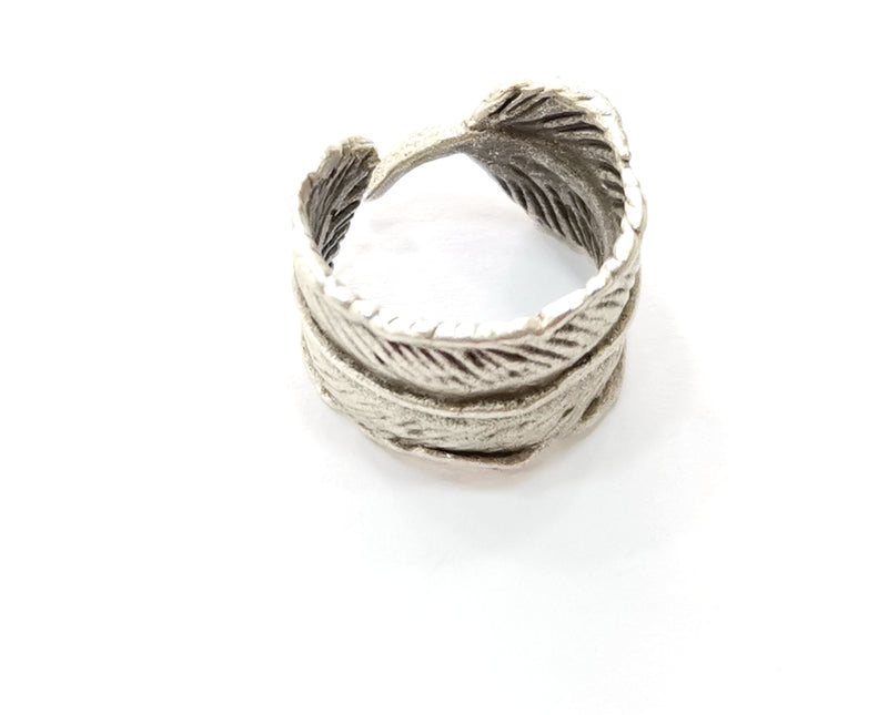 Feather Ring Antique Silver Plated Brass Adjustable SR434