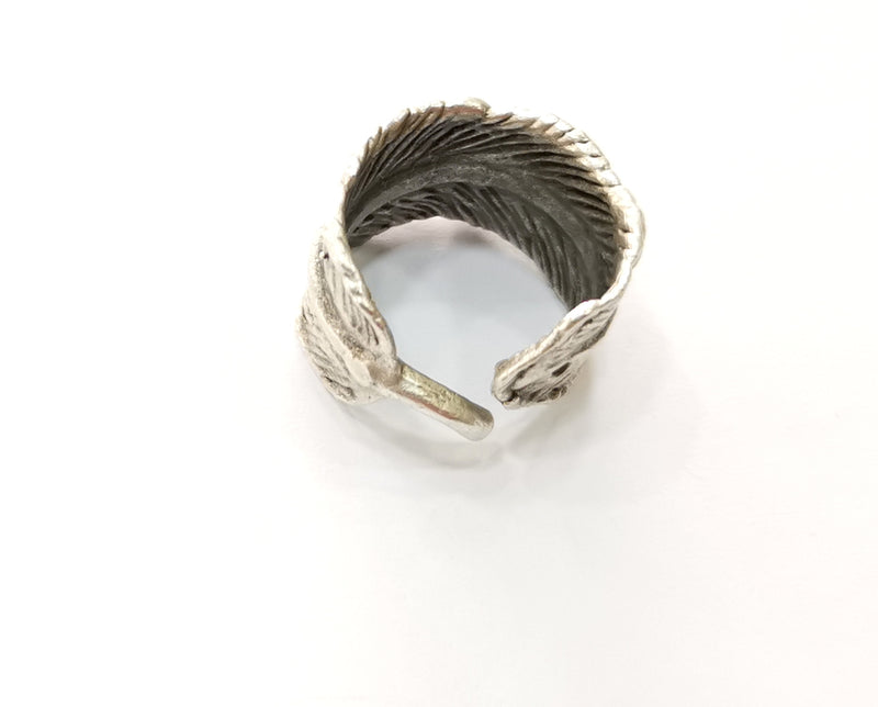 Feather Ring Antique Silver Plated Brass Adjustable SR434