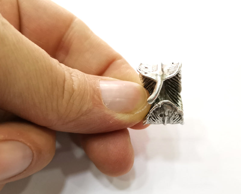 Feather Ring Antique Silver Plated Brass Adjustable SR434