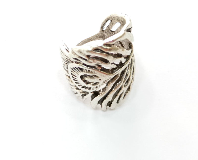 Feather Ring Antique Silver Plated Brass Adjustable SR435