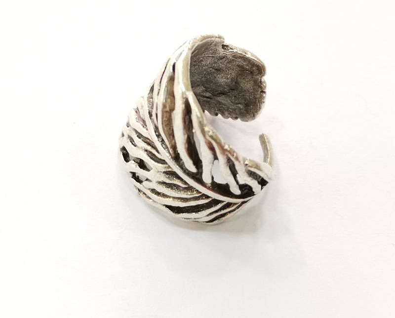 Feather Ring Antique Silver Plated Brass Adjustable SR435