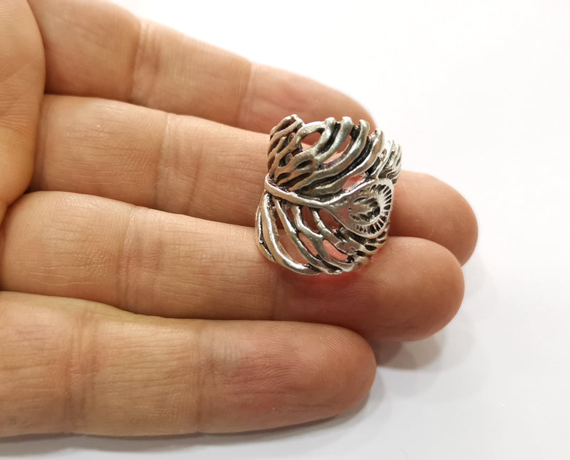 Feather Ring Antique Silver Plated Brass Adjustable SR435
