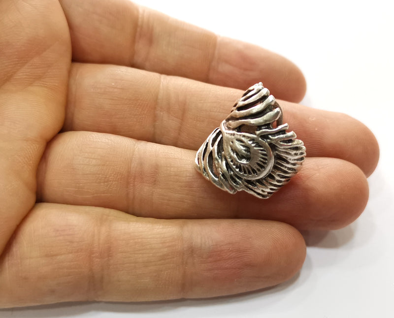 Feather Ring Antique Silver Plated Brass Adjustable SR435