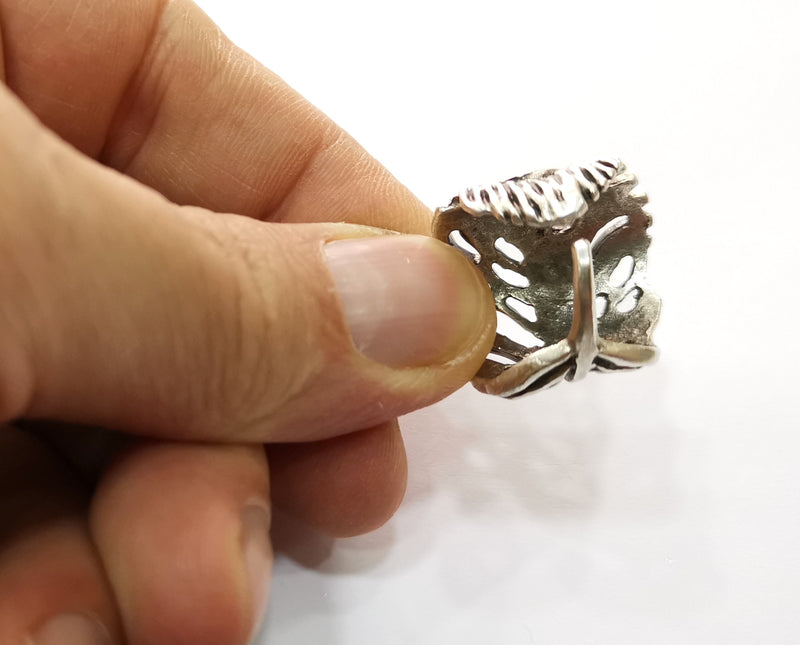 Feather Ring Antique Silver Plated Brass Adjustable SR435