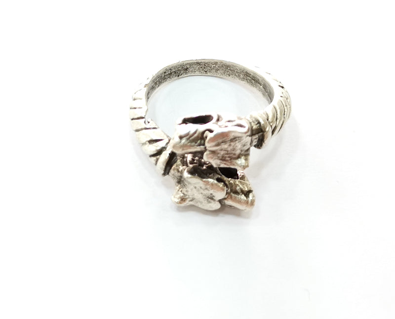 Dog Head Ring Antique Silver Plated Brass Adjustable SR437