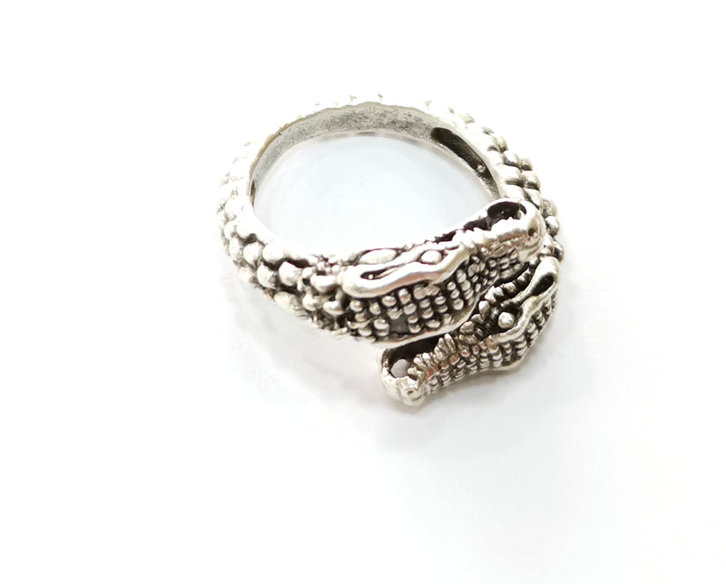 Crocodile Head Ring Antique Silver Plated Brass Adjustable SR438