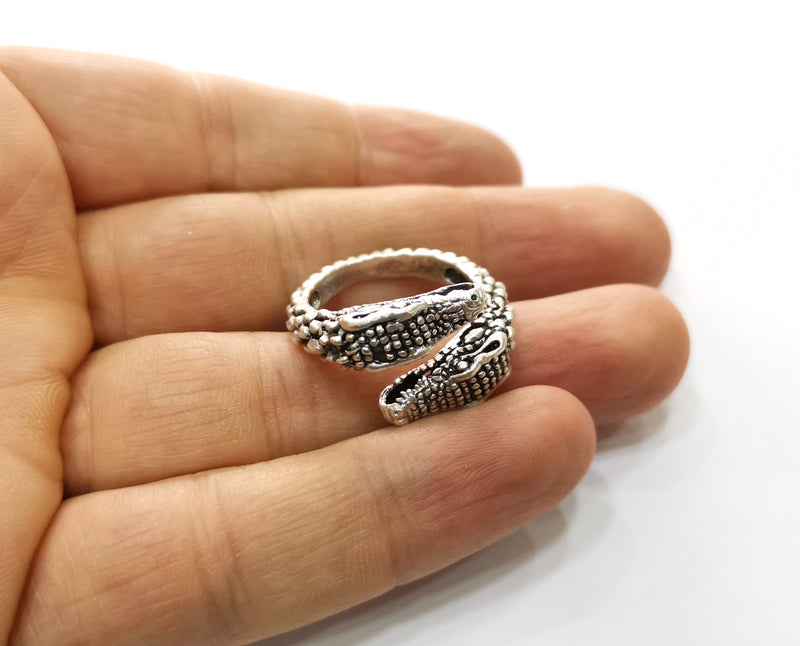 Crocodile Head Ring Antique Silver Plated Brass Adjustable SR438