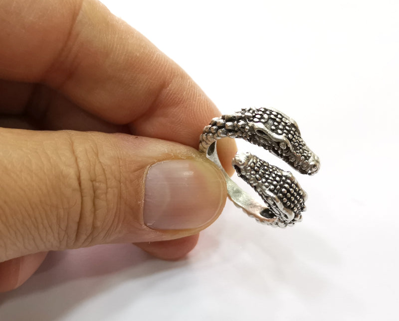 Crocodile Head Ring Antique Silver Plated Brass Adjustable SR438