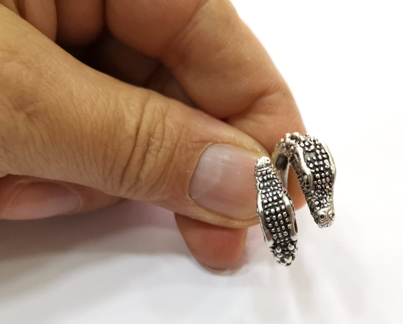 Crocodile Head Ring Antique Silver Plated Brass Adjustable SR438