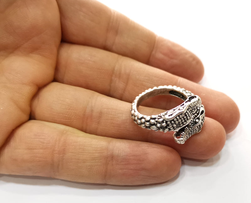 Crocodile Head Ring Antique Silver Plated Brass Adjustable SR438