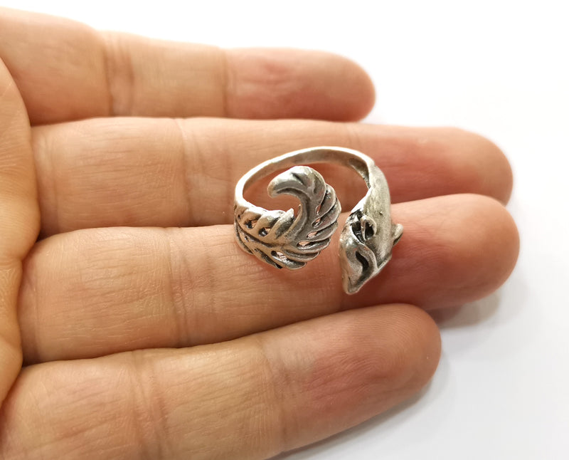 Fox Ring Antique Silver Plated Brass Adjustable SR439