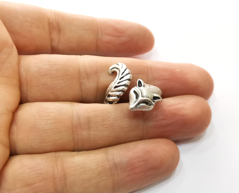 Fox Ring Antique Silver Plated Brass Adjustable SR439