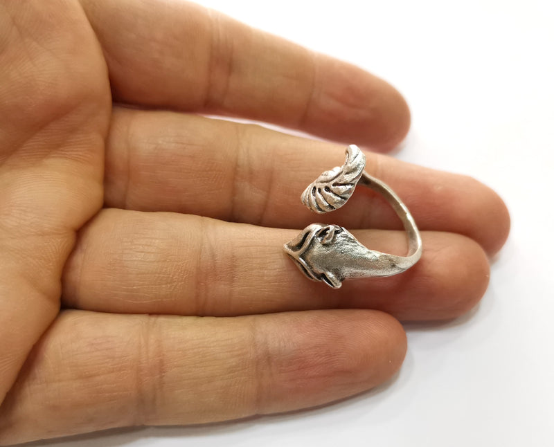 Fox Ring Antique Silver Plated Brass Adjustable SR439