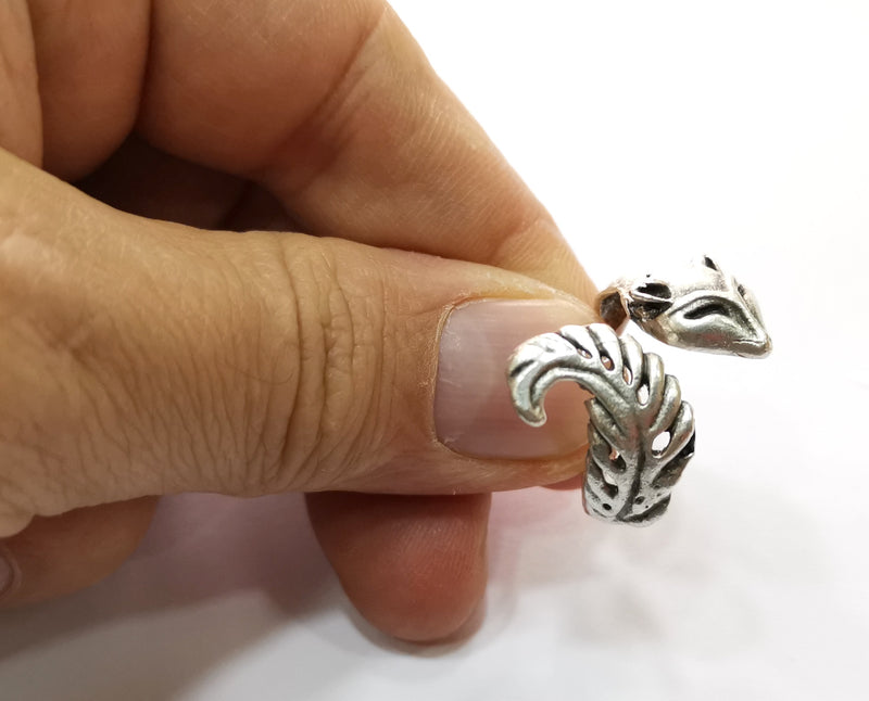 Fox Ring Antique Silver Plated Brass Adjustable SR439
