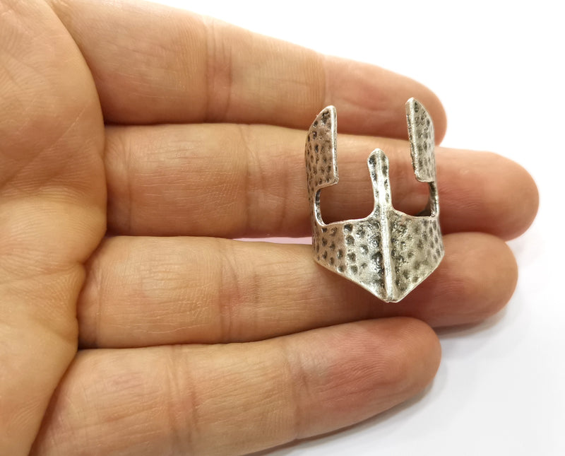 Head Armor Ring Antique Silver Plated Brass Adjustable SR443