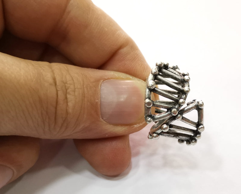 DNA Chain Ring Antique Silver Plated Brass Adjustable SR446