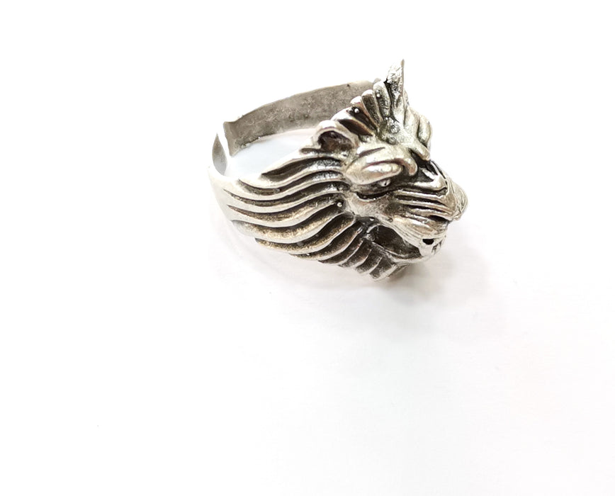 Lion Ring Antique Silver Plated Brass Adjustable SR454