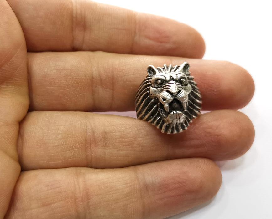 Lion Ring Antique Silver Plated Brass Adjustable SR454