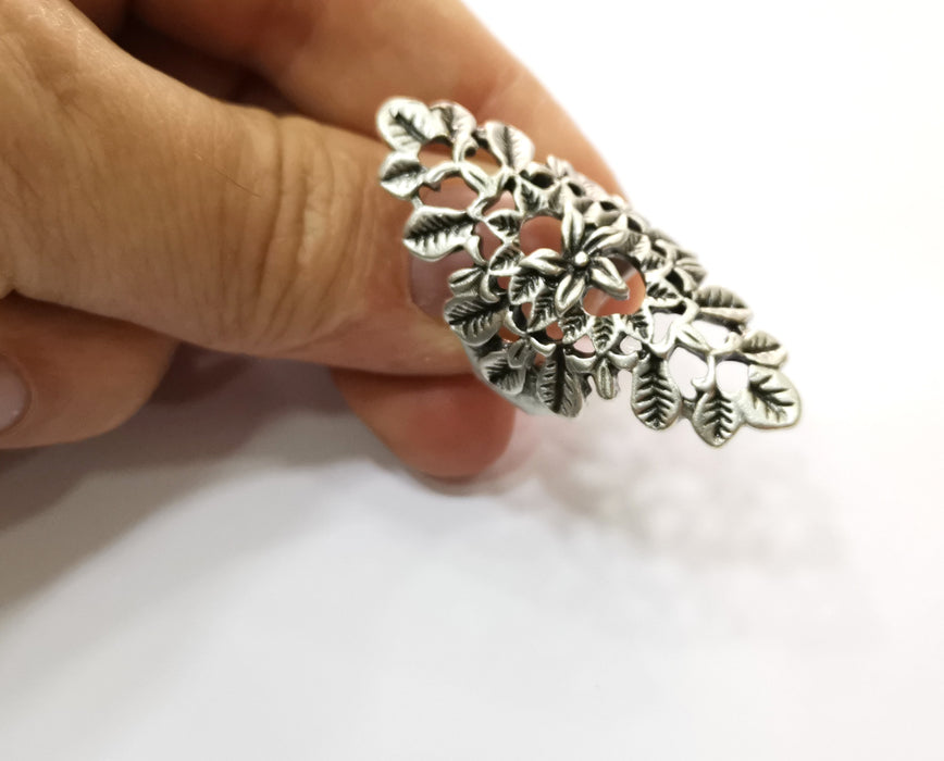 Leaves Flower Ring Antique Silver Plated Brass Adjustable SR456