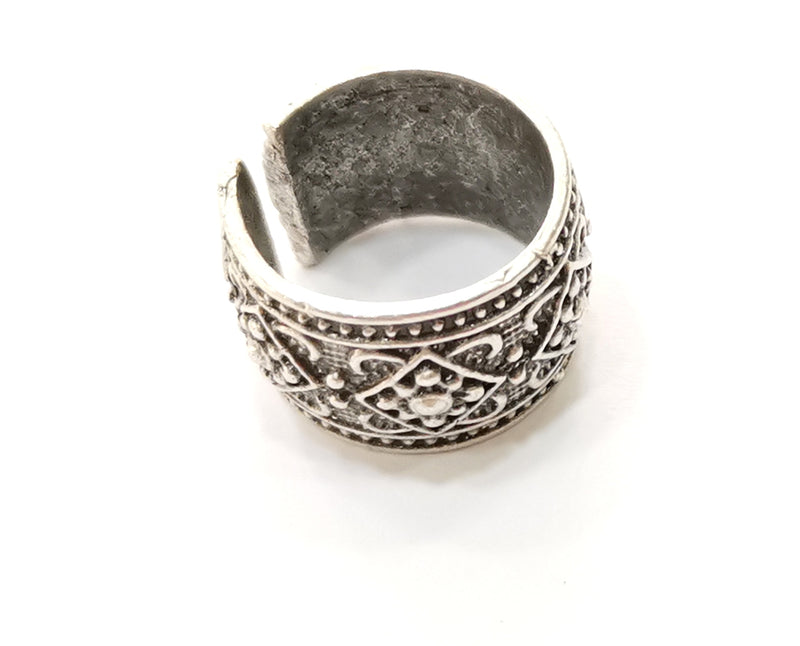 Flower Motif Ring Antique Silver Plated Brass Adjustable SR462