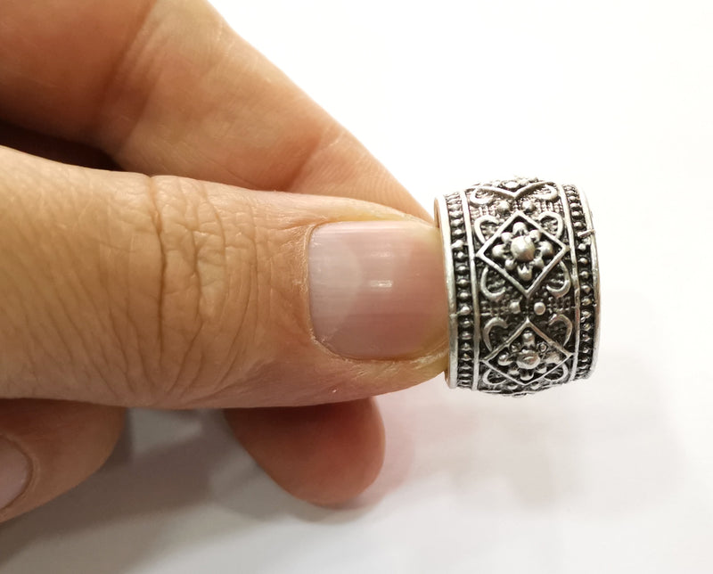 Flower Motif Ring Antique Silver Plated Brass Adjustable SR462