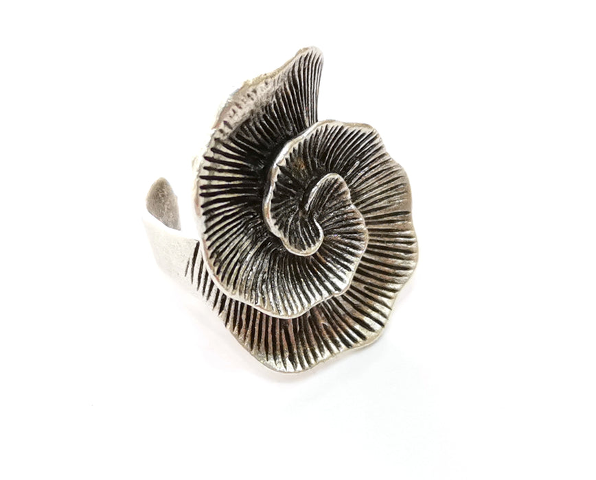 Milled Flower Ring Antique Silver Plated Brass Adjustable SR466