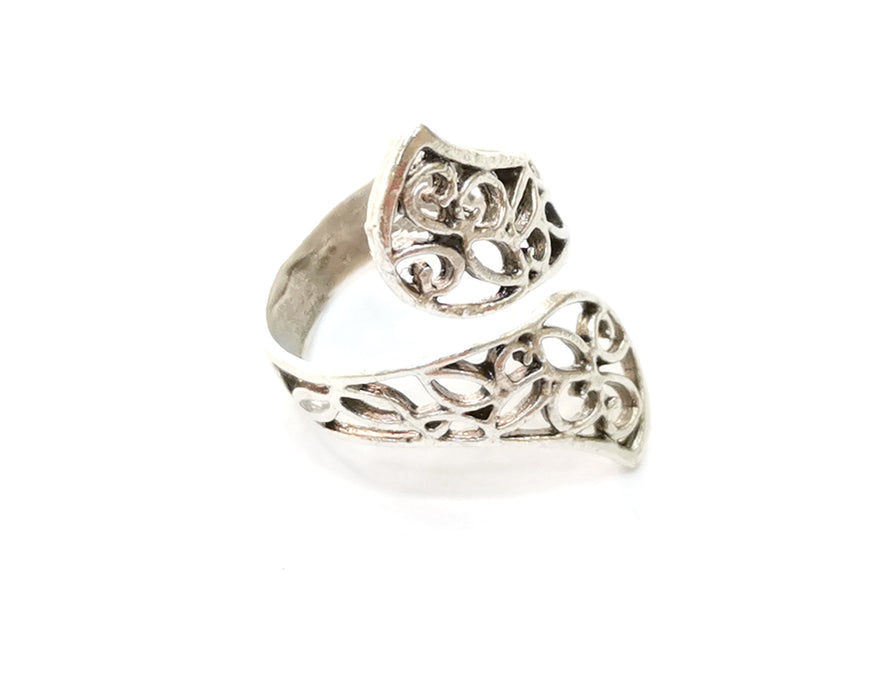 Leaves Ring Antique Silver Plated Brass Adjustable SR470