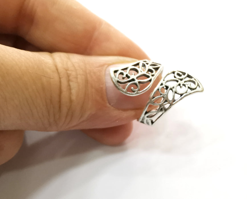 Leaves Ring Antique Silver Plated Brass Adjustable SR470